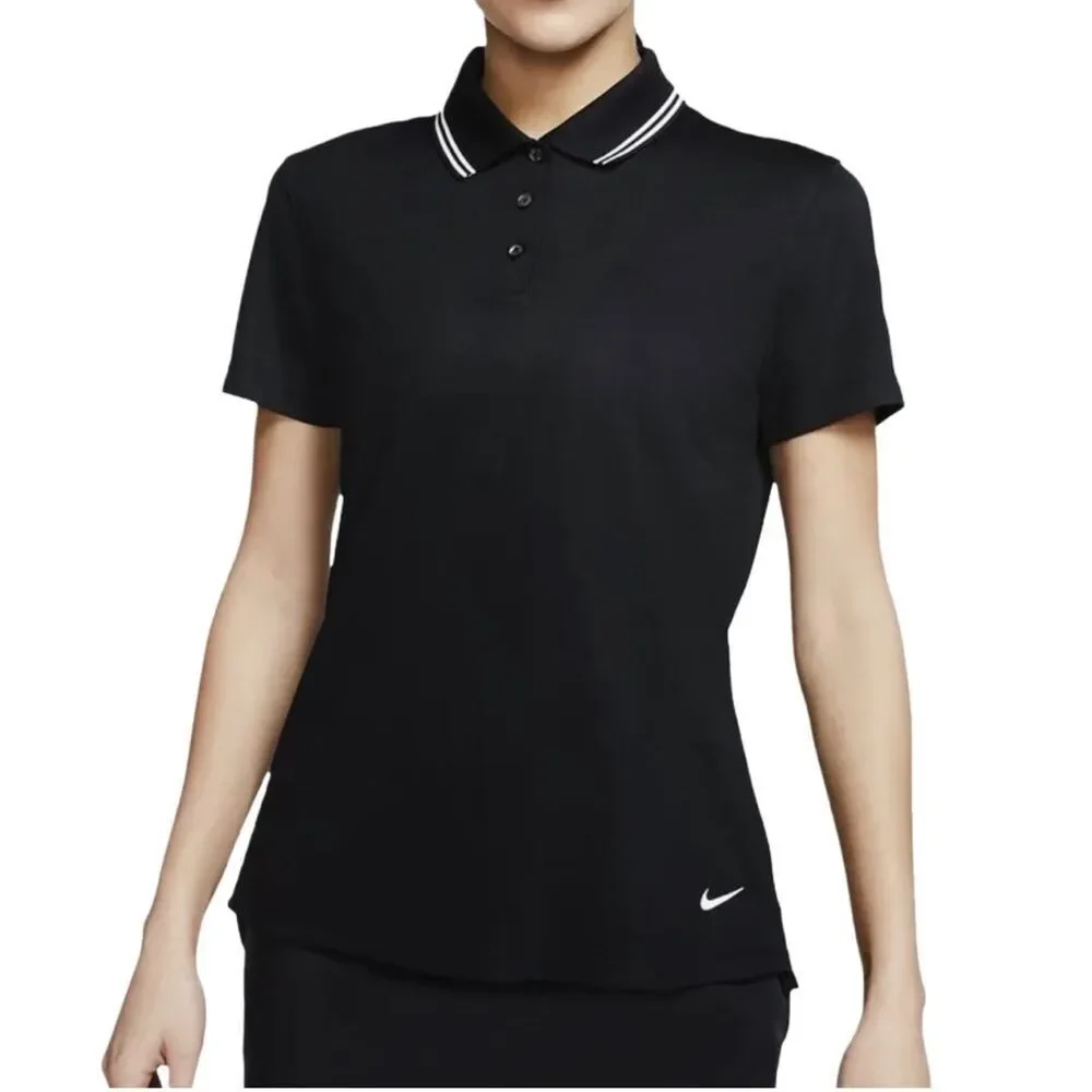 Nike Women’s Black Golf Polo Shirt Dri-Fit Short Sleeve Standard Fit MEDIUM NWT